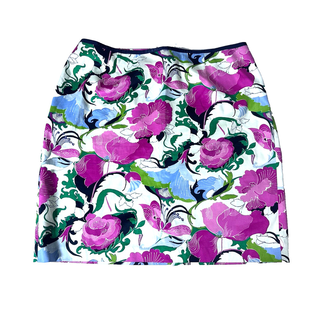 Talbots Women Skirt Plus‎ Size 22W Floral Print Twill Cotton Straight Cut
